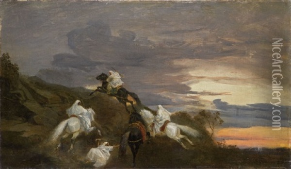 Arabische Reiter Im Sonnenuntergang Oil Painting - Adolf Schreyer