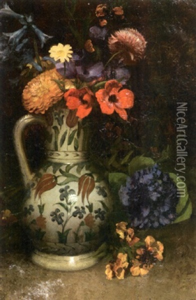 Bouquet De Fleurs Au Pichet D'iznik Oil Painting - Louis Joseph Anthonissen