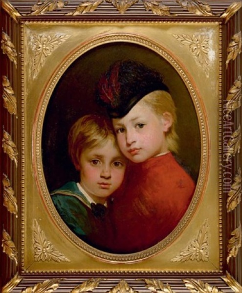 Portrait De Ses Deux Enfants Oil Painting - Ernst Slingeneyer