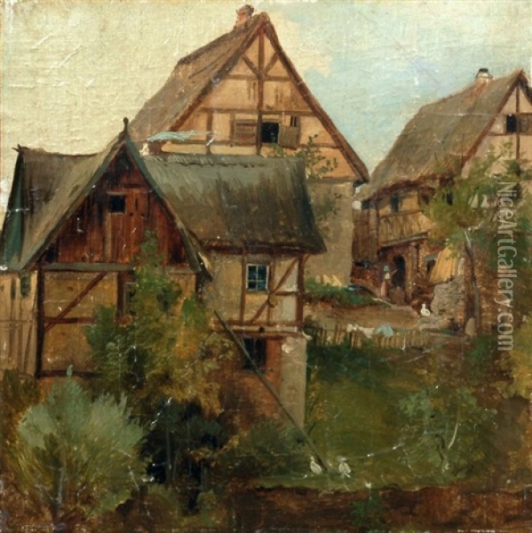 Bauerngehoft Oil Painting - Wilhelm Heinrich Schneider