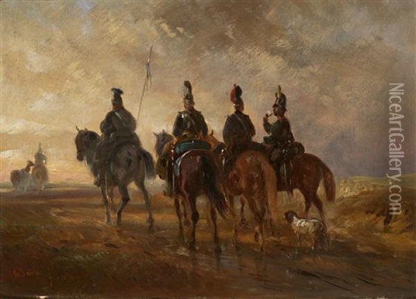 Ein Fahnlein Kavallerie Auf Erkundungsritt Oil Painting - Alois Bach