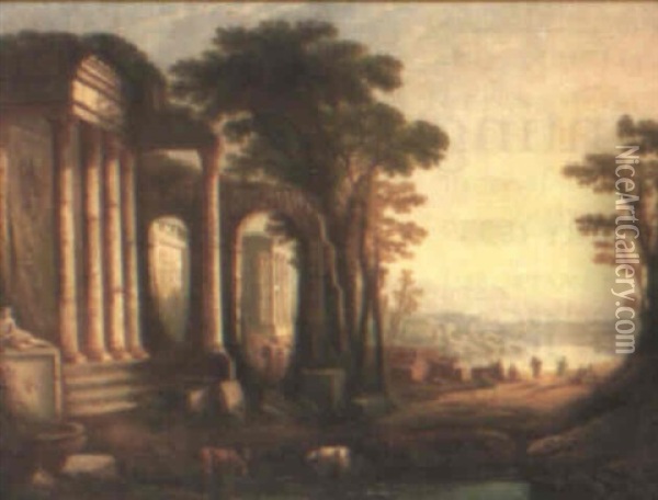 Classical Landscape With Figures Dancing Oil Painting - Claude Lorrain