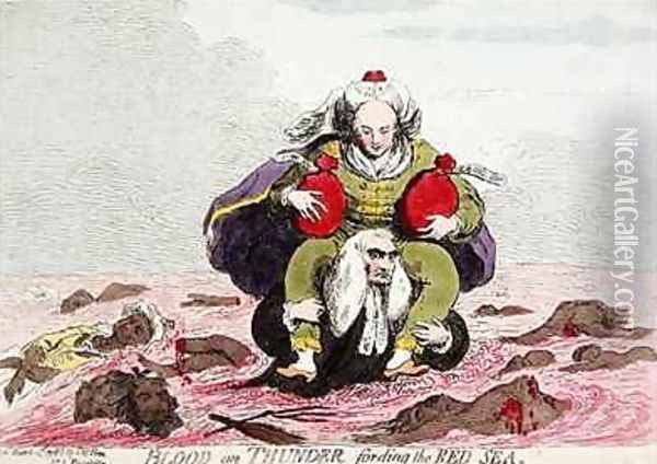 Blood on Thunder Fording the Red Sea Oil Painting - James Gillray