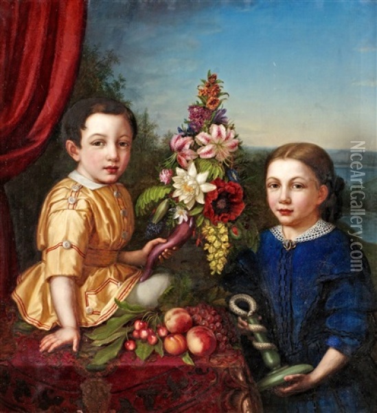 Axel Otto Fredrik Von Arbin Tillsammans Med Systern Henrietta Fredrika Von Arbin Oil Painting - Sophie Adlersparre