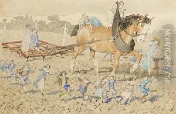 Fairy Folk Celebrating Around The Plough Oil Painting - Charles Altamont Doyle