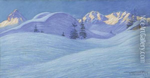 Winterliche Morgenstimmung Bei Adelboden Oil Painting - Waldemar Fink