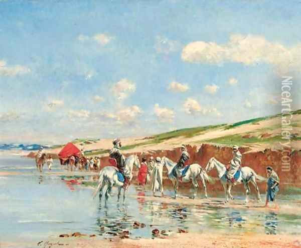 Arabs at the river's edge Oil Painting - Victor Pierre Huguet