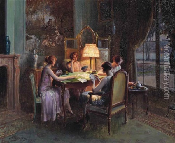 A Game Of Cards Oil Painting - Delphin Enjolras