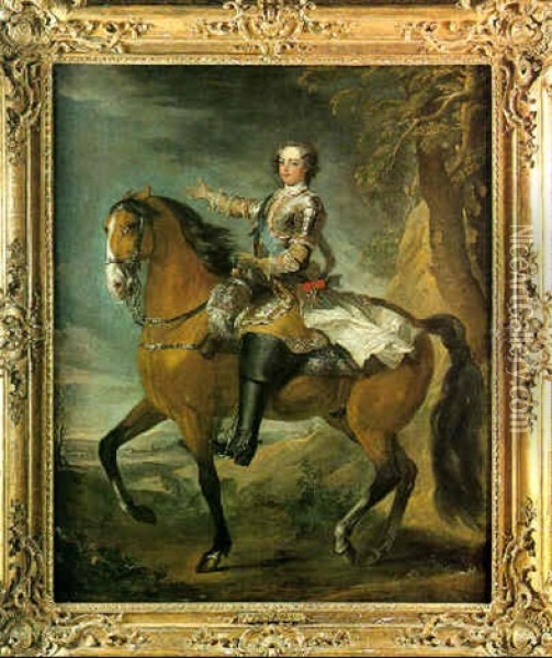 Portrait Equestre De Louis Xv Sur Fond De Paysage Oil Painting - Charles Parrocel