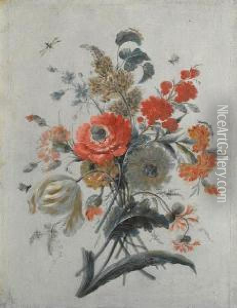 A Study Of Flowers And Insects Oil Painting - Adele Riche