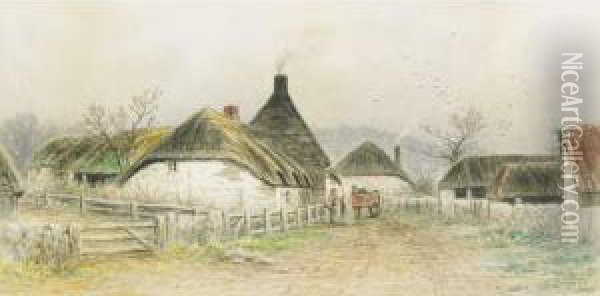 Village With Thatched Roof Cottages Oil Painting - Frederick Arthur Verner