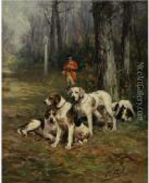 Hunting Dogs At Rest Oil Painting - Charles Olivier De Penne