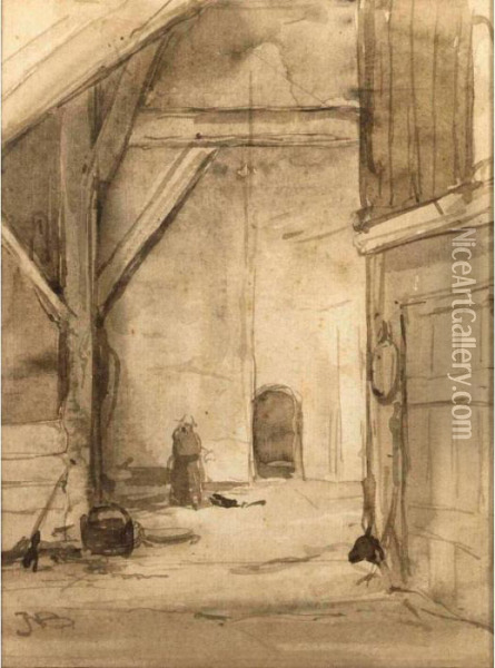 A Stable Interior Oil Painting - Johannes Bosboom