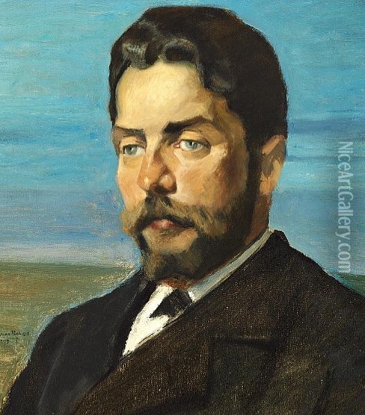 Portrait Of The Artist's Friend The Author Henrik Pontoppidan Oil Painting - Johan Gudmann Rohde