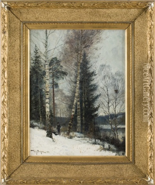 Jagare I Vinterlandskap Oil Painting - Vilhelm Emanuel Behm