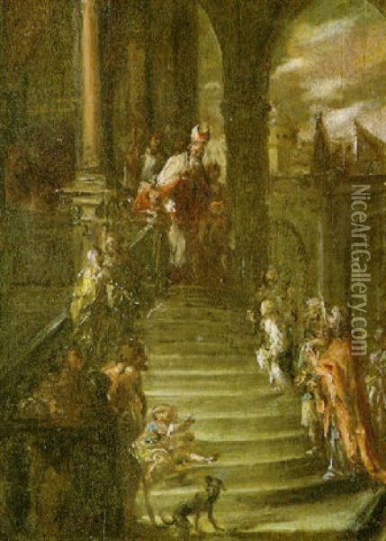 Presentazione Di Maria Bambina Al Tempio Oil Painting - Giovanni Antonio Guardi