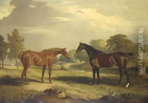 Two hunters at grass Oil Painting - John Snr Ferneley