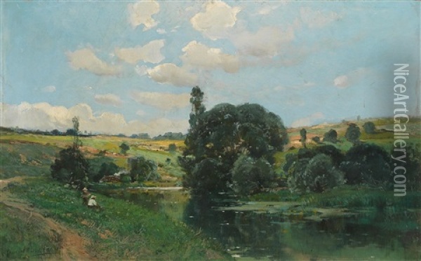 A Summer Day In A Landscape Oil Painting - Paulin Andre Bertrand