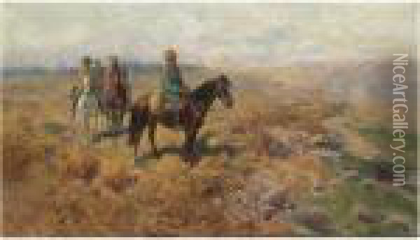 Horsemen In The Hills Oil Painting - Franz Roubaud