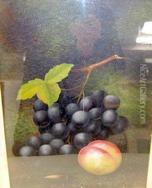 Still Life Study With Black Grapes And A Peach Oil Painting - Carl Friedrich H. Werner