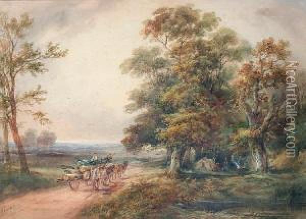 Tree Fellers And Gypsies Oil Painting - Henry Earp