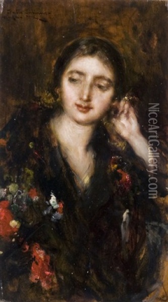 Giovane Donna In Interno Oil Painting - Juan Pablo Salinas