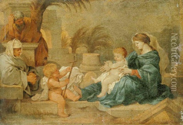 Holy Family With The Infant Saint John The Baptist And Saint Elizabeth Oil Painting - Sebastien Bourdon