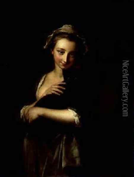 Girl holding a cat Oil Painting - Philipe Mercier
