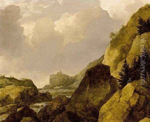 Scandinavian Rocky River Landscape 1649 Oil Painting - Allaert van Everdingen
