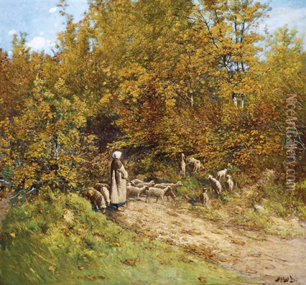 Autumn By The Forest Oil Painting - Bela Von Spanyi