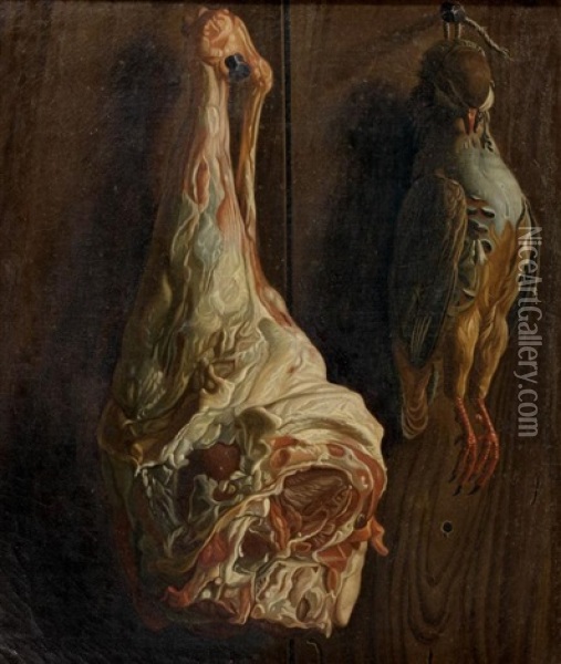Trompe-l'oeil A La Gigue Et A La Perdrix Rouge Oil Painting - Jean Valette-Falgores Penot