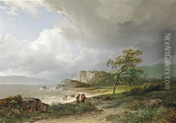 A Breezy Day Along The Coast Oil Painting - Barend Cornelis Koekkoek