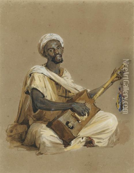 Musicien Africain Assis Oil Painting - Isidore Alexandre Augustin Pils