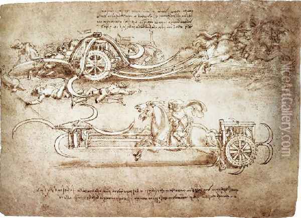 Assault Chariot With Scythes Oil Painting - Leonardo Da Vinci
