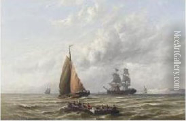 Shipping In A Calm Oil Painting - Hermanus Jr. Koekkoek