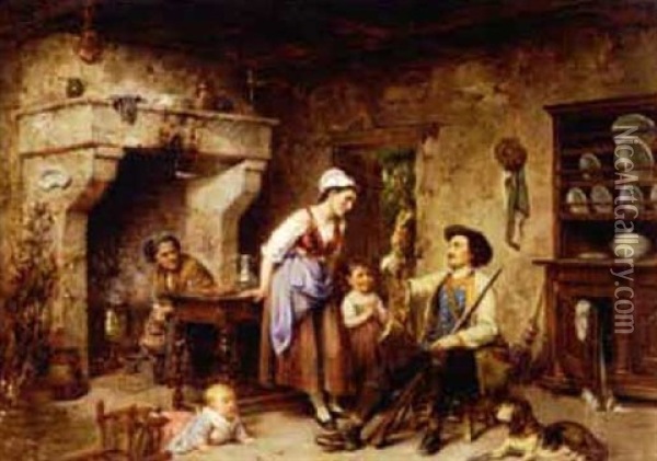 The Huntsman's Tale Oil Painting - Leon Emile Caille