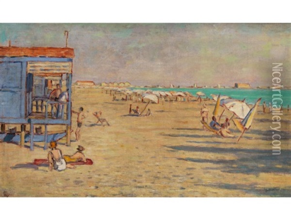 Am Strand Von Versilia Oil Painting - Luigi Gioli
