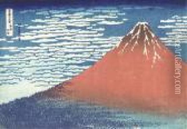 Red Fuji Oil Painting - Katsushika Hokusai