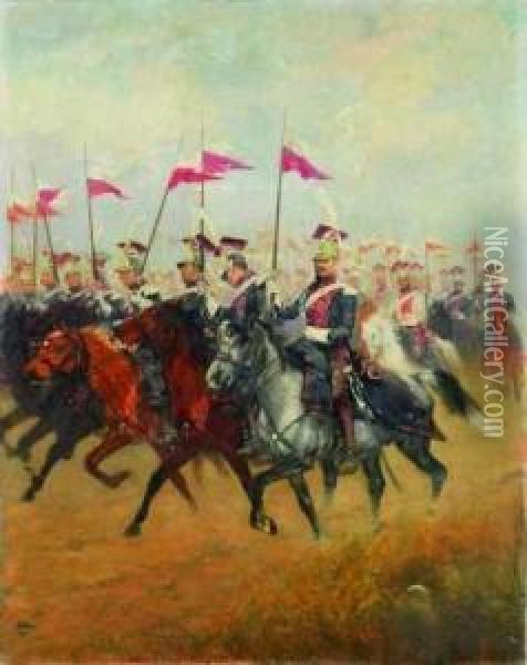 Chevau-legers Lanciers De La Garde Imperiale Ier Empire, Au Trot Oil Painting - Louis-Ferdinand Malespina