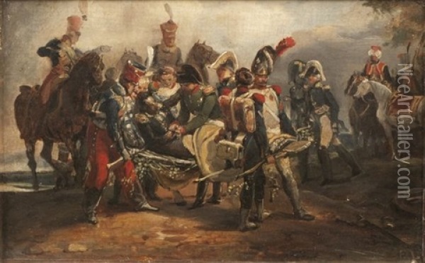 L'entrevue Entre Napoleon 1er Et Le Marechal Lannes Apres La Bataille De Wagram (sketch) Oil Painting - Eugene Louis Lami