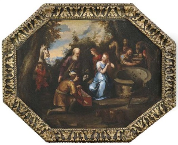 Rebecca Und Eliezer Am Brunnen. Der Triumphierende Christus Auf Einem Triumphwagen (pair) Oil Painting - Francesco Botti