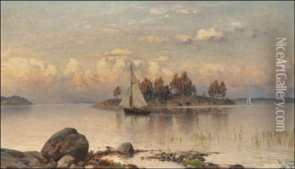 Purjehdus Barosundissa Oil Painting - Magnus Hjalmar Munsterhjelm