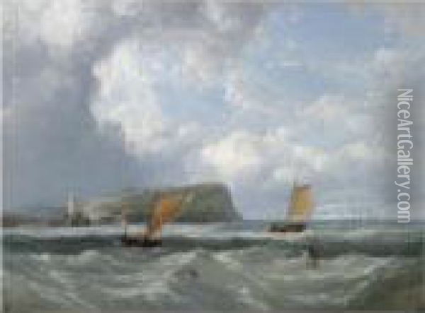Fishing Boats Off A Headland Oil Painting - John Wilson Carmichael