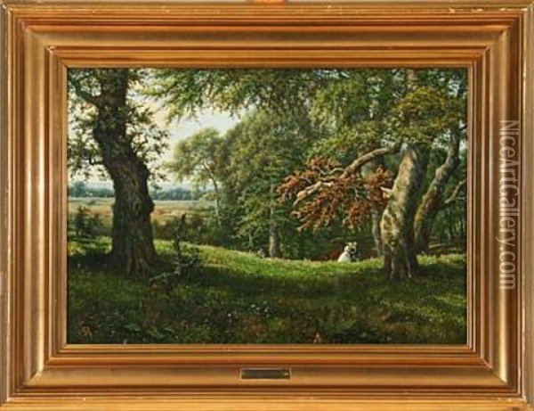 Forest Scene In Dyrehaven Forest, Denmark Oil Painting - Anton Edvard Kjeldrup