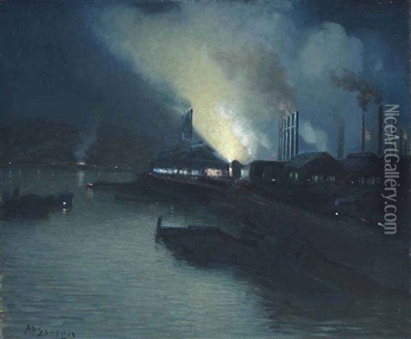 Portrait Of A Steel Mill, Pennsylvania Oil Painting - Aaron Harry Gorson