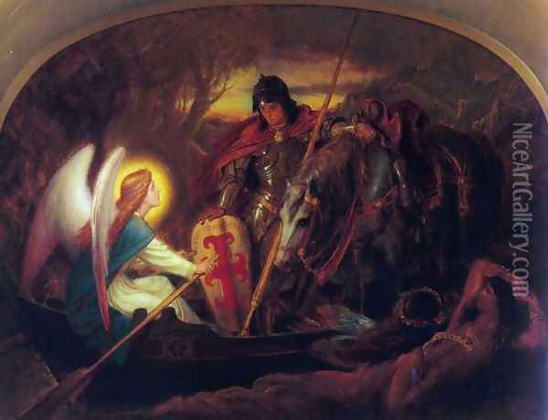 How an Angel rowed Sir Galahad across the Dern Mere Oil Painting - Sir Joseph Noel Paton