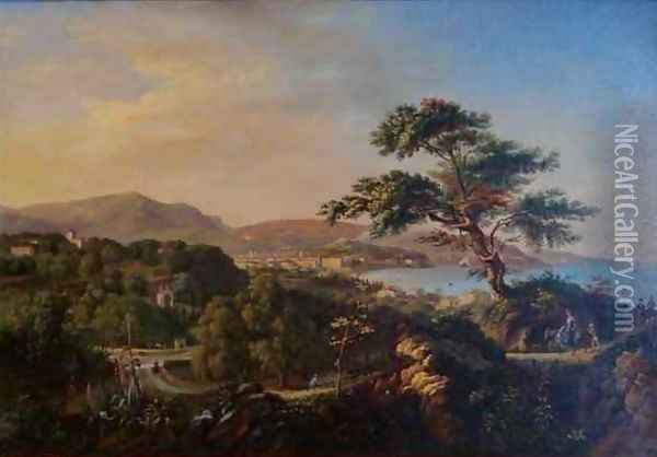 View of Nice from the Hills of La Conque beneath St Philippe Oil Painting - Hippolyte Cais de Pierlas