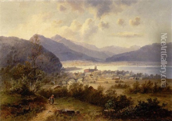 Ansicht Vom Tegernsee Oil Painting - Karl-Johann Becker-Gundahl