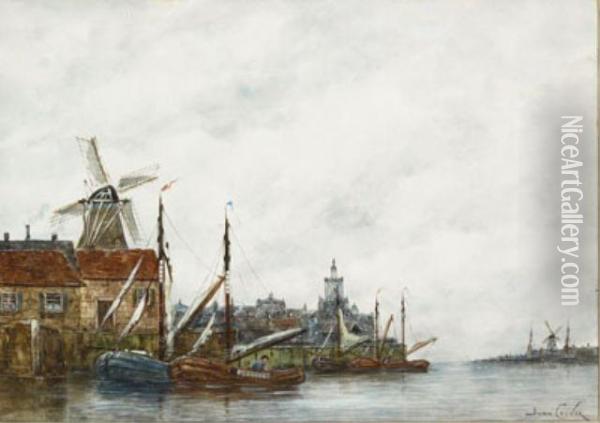 Dutch Harbour Oil Painting - Hermanus Jr. Koekkoek