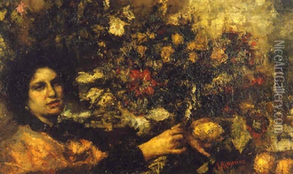 La Fioraia Oil Painting - Antonio Mancini